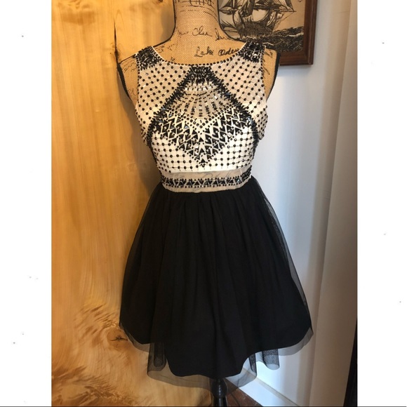 black and white beaded dress